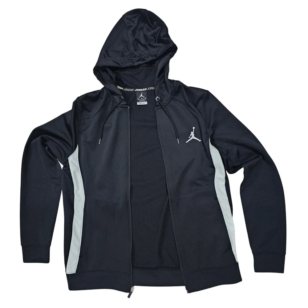 Jordan Men M Black Full Zip Hoodie Athletic Jumpman Logo Sweatshirt